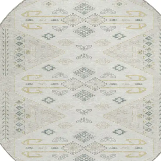 Beige And Ivory Round Geometric Washable Indoor Outdoor Area Rug Photo 2