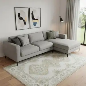 Photo of Beige And Ivory Southwestern Distressed Area Rug