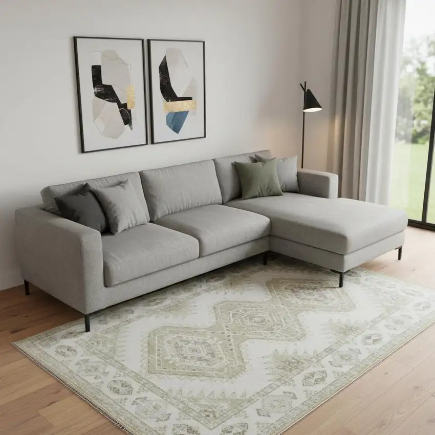 Beige And Ivory Southwestern Distressed Area Rug Photo 1