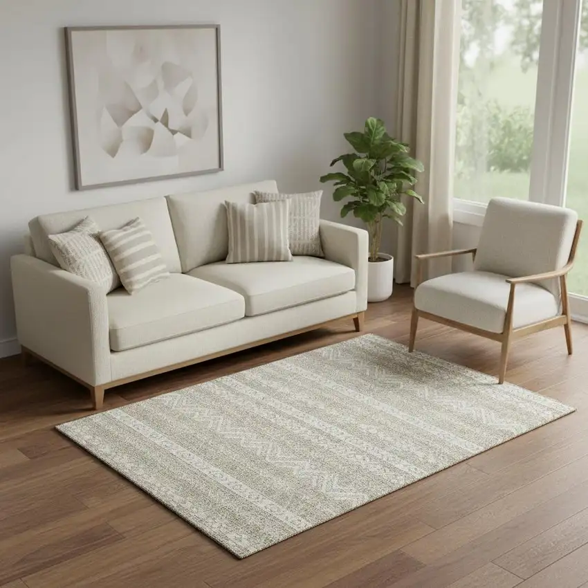 Beige And Ivory Southwestern Washable Area Rug With UV Protection Photo 1