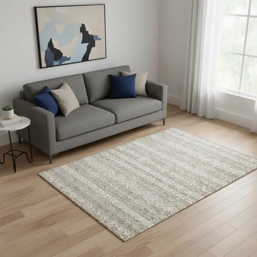 Beige And Ivory Southwestern Washable Area Rug With UV Protection Photo 2