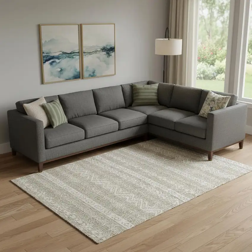 Beige And Ivory Southwestern Washable Area Rug With UV Protection Photo 1