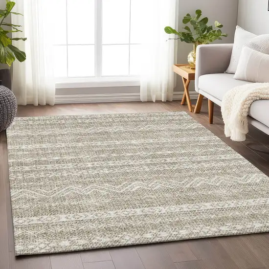 Beige And Ivory Southwestern Washable Area Rug With UV Protection Photo 6