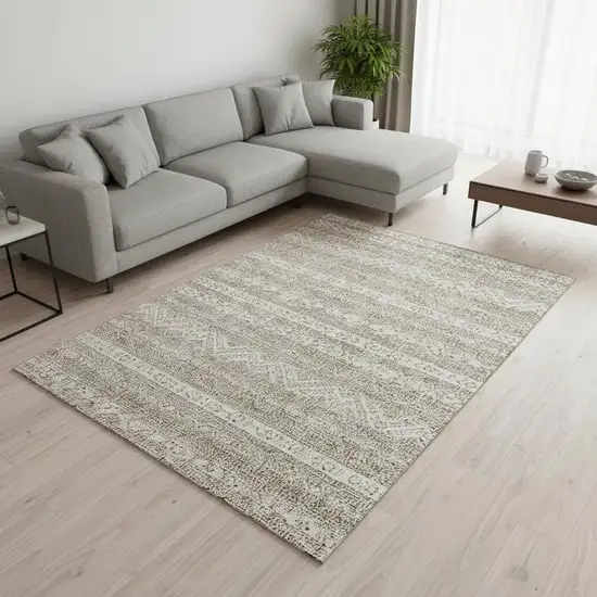 Beige And Ivory Southwestern Washable Area Rug With UV Protection Photo 2