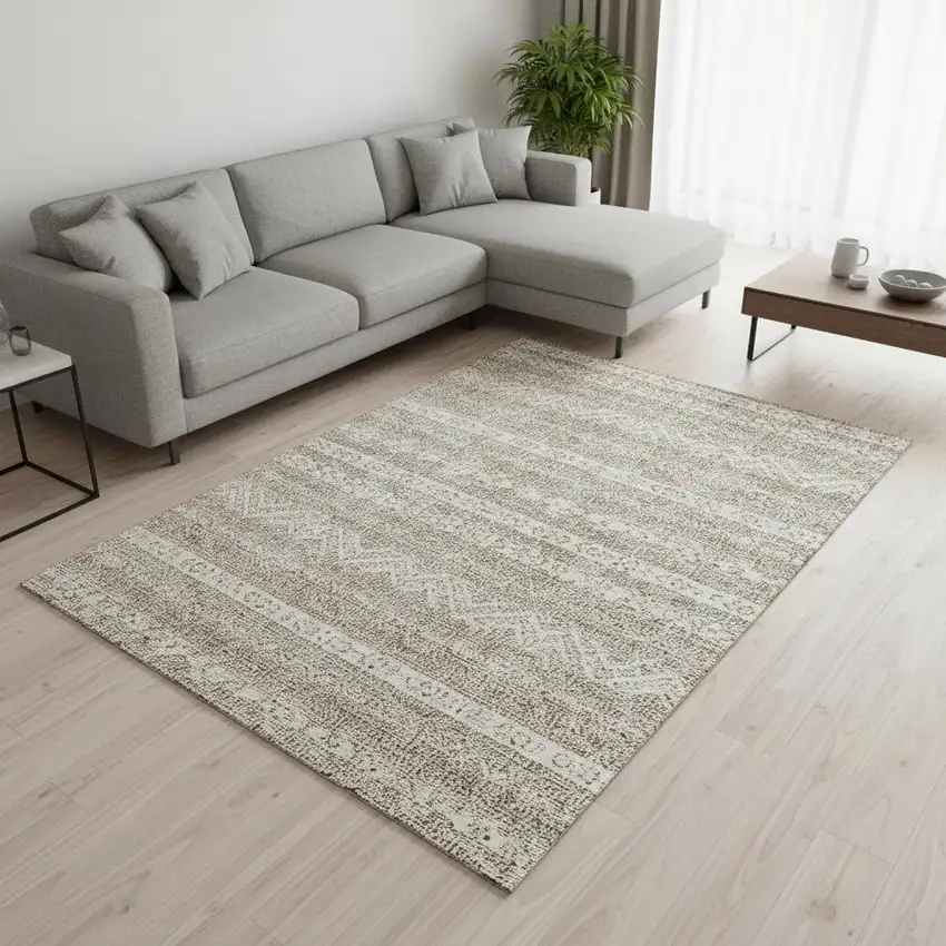 Beige And Ivory Southwestern Washable Area Rug With UV Protection Photo 2