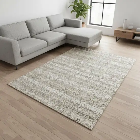 Beige And Ivory Southwestern Washable Area Rug With UV Protection Photo 2