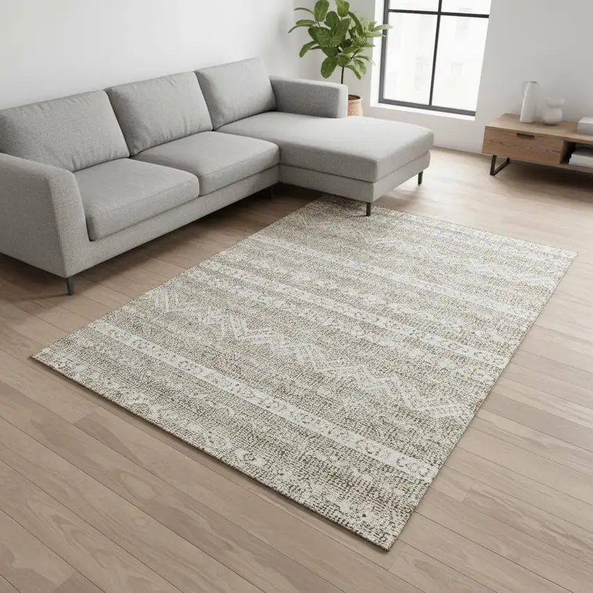 Beige And Ivory Southwestern Washable Area Rug With UV Protection Photo 2