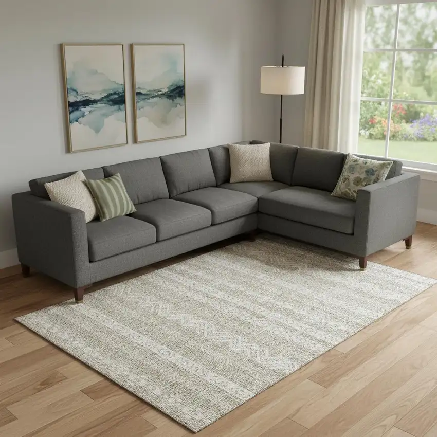 Beige And Ivory Southwestern Washable Area Rug With UV Protection Photo 1