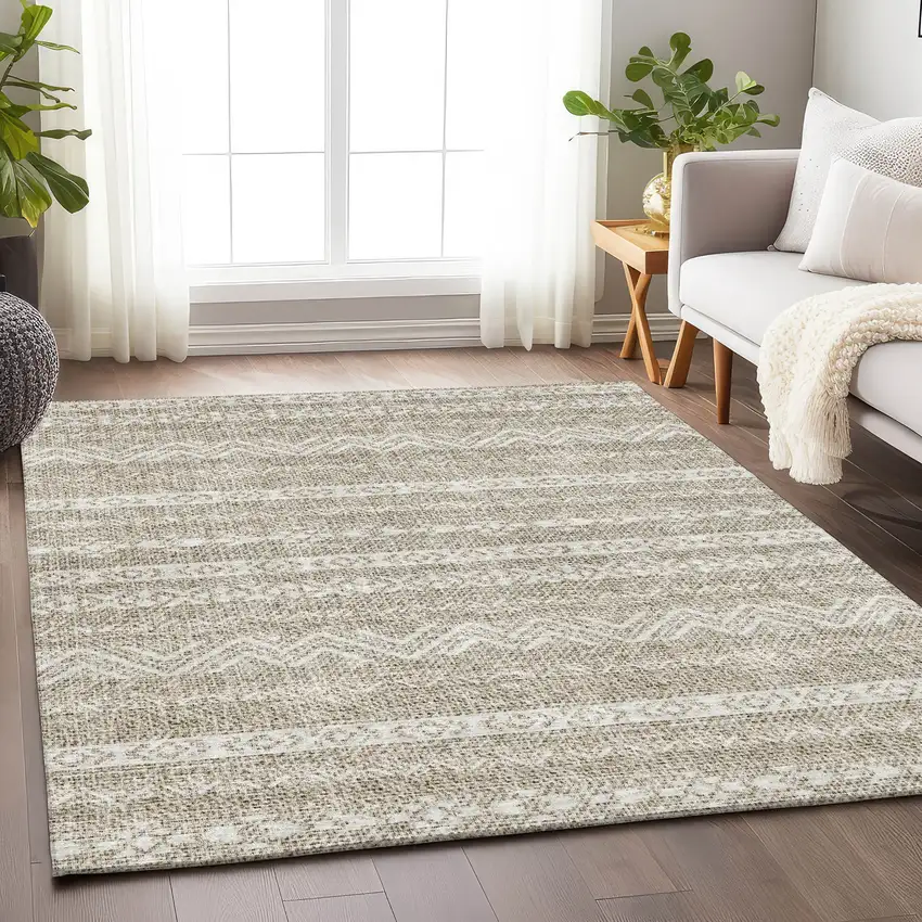 Beige And Ivory Southwestern Washable Area Rug With UV Protection Photo 6