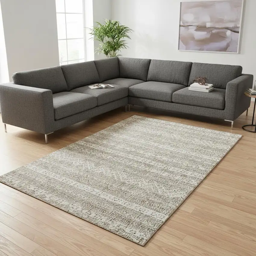 Beige And Ivory Southwestern Washable Area Rug With UV Protection Photo 2