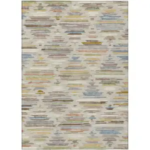 Photo of Beige And Ivory Southwestern Washable Indoor Outdoor Area Rug