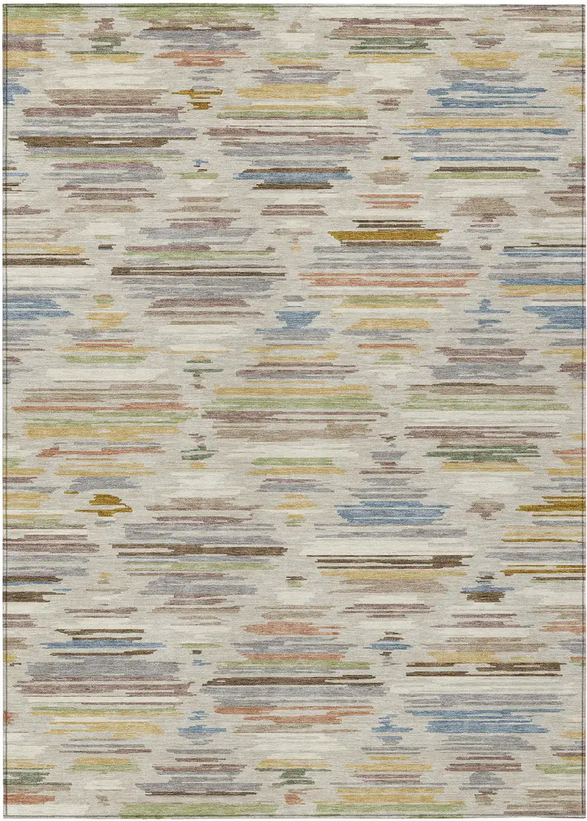 Beige And Ivory Southwestern Washable Indoor Outdoor Area Rug Photo 1