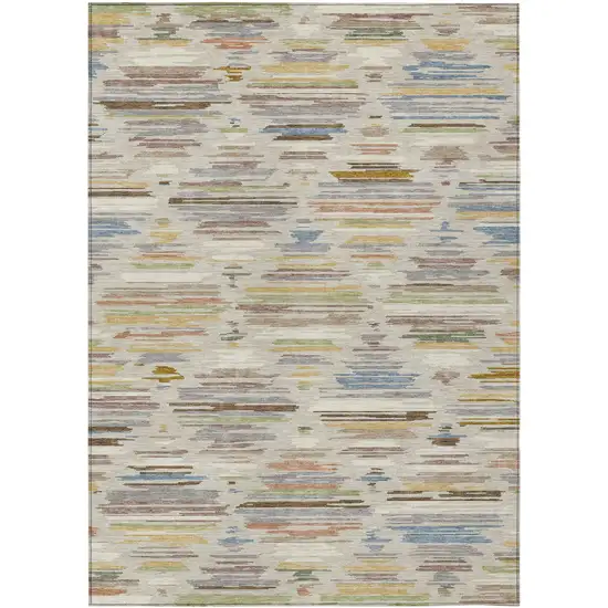 Beige And Ivory Southwestern Washable Indoor Outdoor Area Rug Photo 1