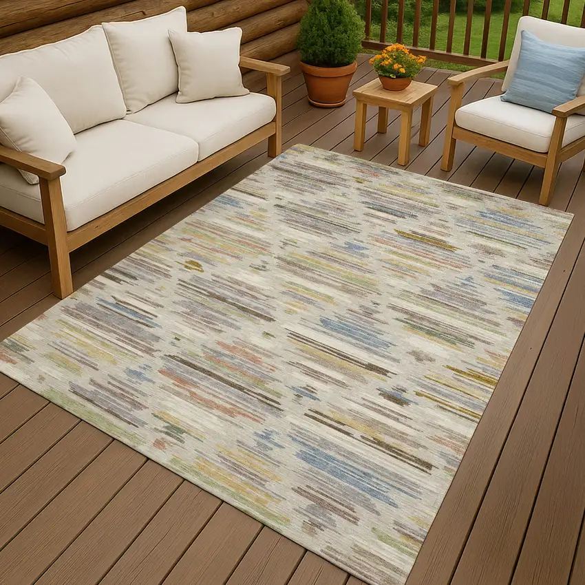 Beige And Ivory Southwestern Washable Indoor Outdoor Area Rug Photo 7