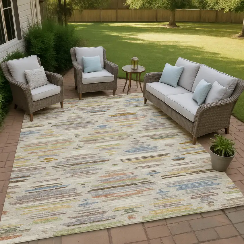Beige And Ivory Southwestern Washable Indoor Outdoor Area Rug Photo 4
