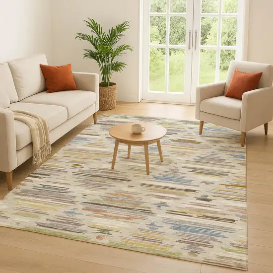 Beige And Ivory Southwestern Washable Indoor Outdoor Area Rug Photo 5
