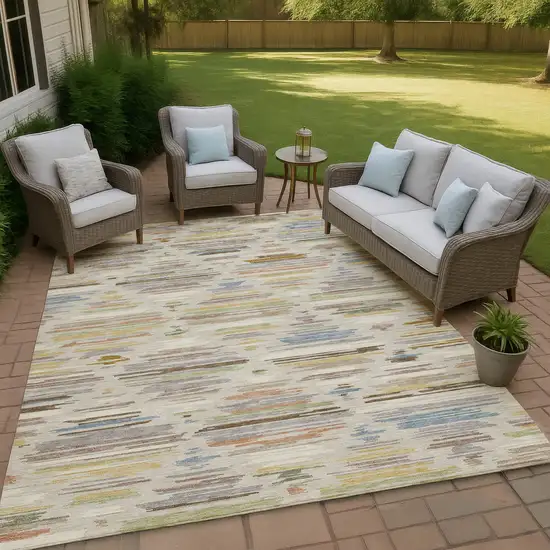 Beige And Ivory Southwestern Washable Indoor Outdoor Area Rug Photo 4