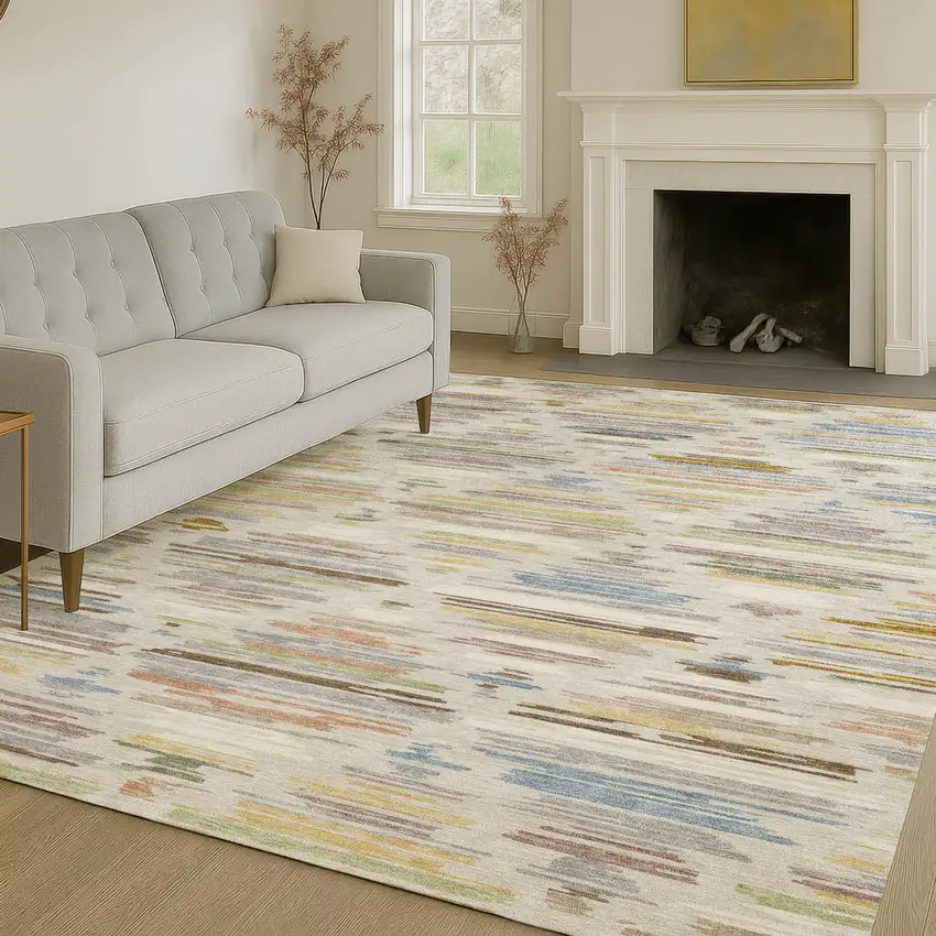 Beige And Ivory Southwestern Washable Indoor Outdoor Area Rug Photo 6
