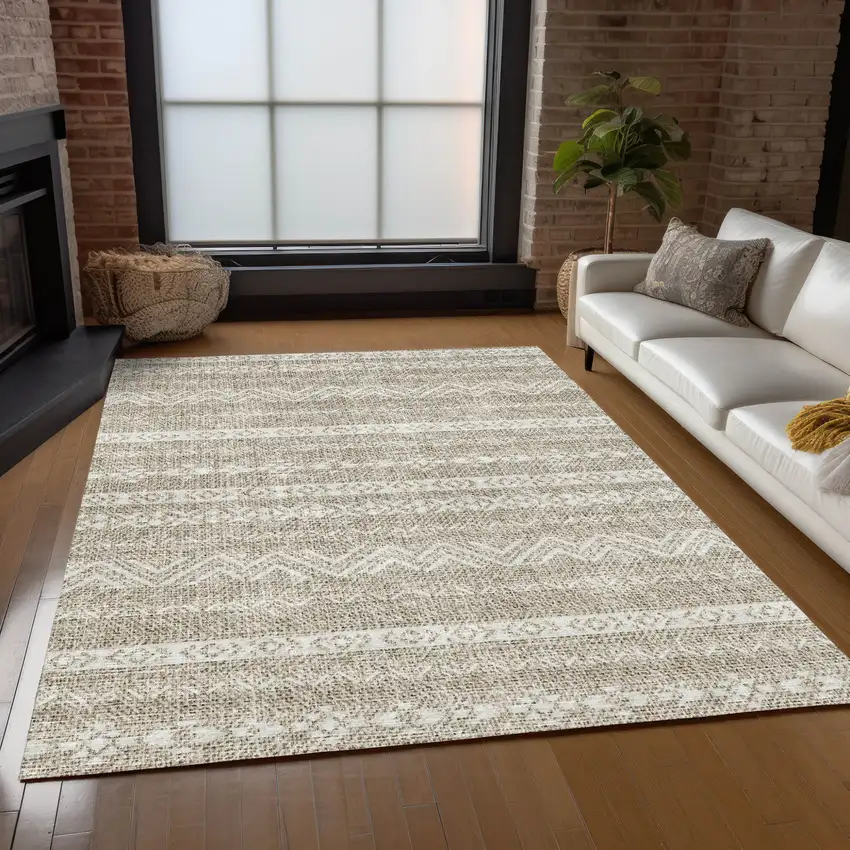 Beige And Ivory Southwestern Washable Indoor Outdoor Area Rug Photo 8