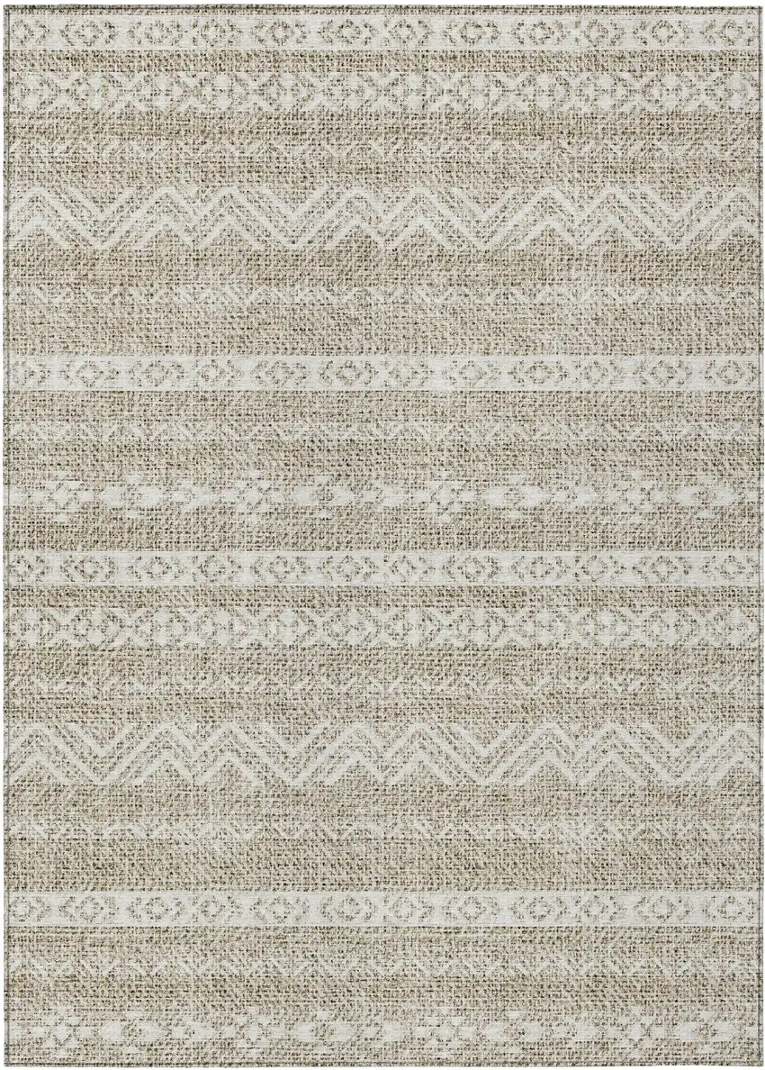 Beige And Ivory Southwestern Washable Indoor Outdoor Area Rug Photo 2