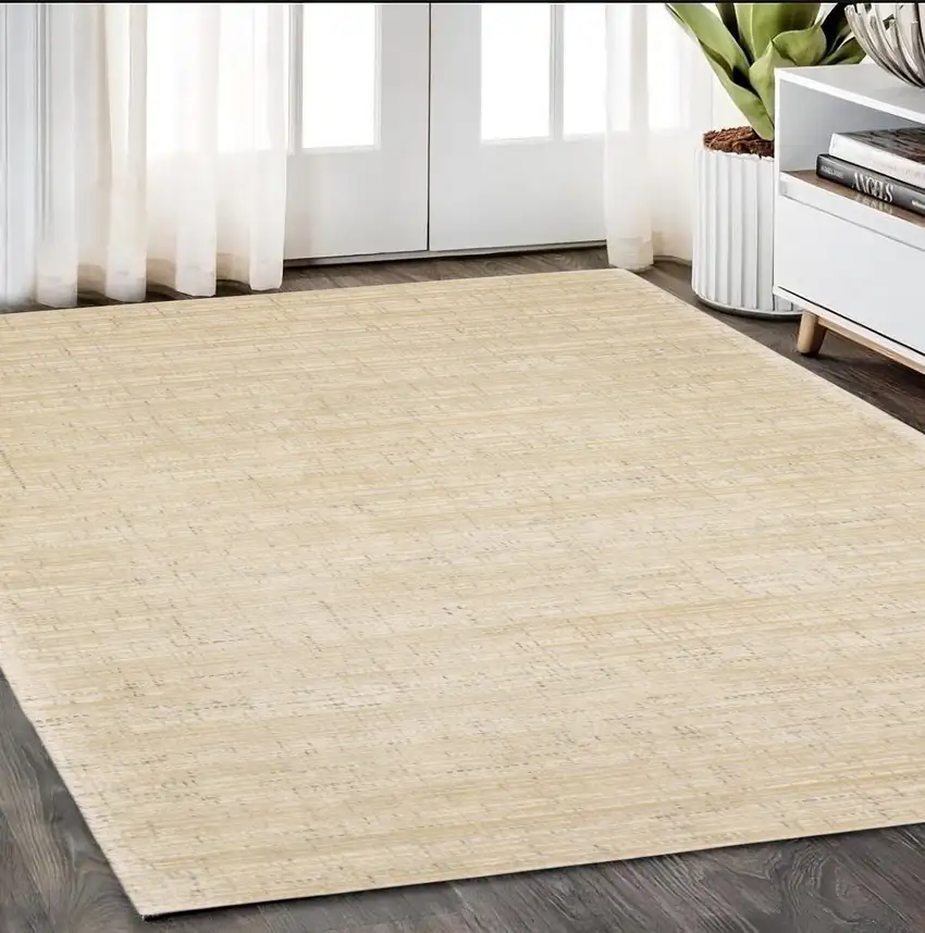 Beige And Ivory Striped Hand Tufted Area Rug Photo 1
