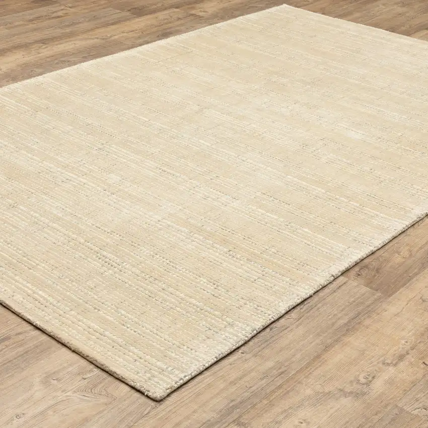Beige And Ivory Striped Hand Tufted Area Rug Photo 8