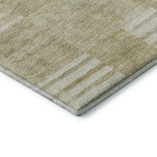 Beige And Ivory Striped Washable Area Rug With UV Protection Photo 7