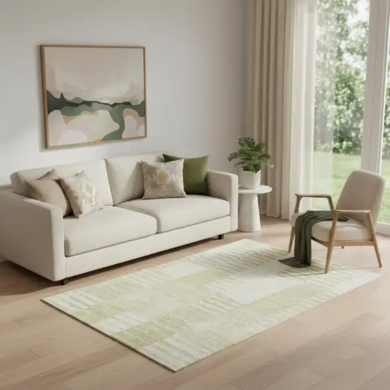 Beige And Ivory Striped Washable Area Rug With UV Protection Photo 1