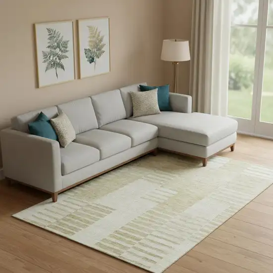 Beige And Ivory Striped Washable Area Rug With UV Protection Photo 1