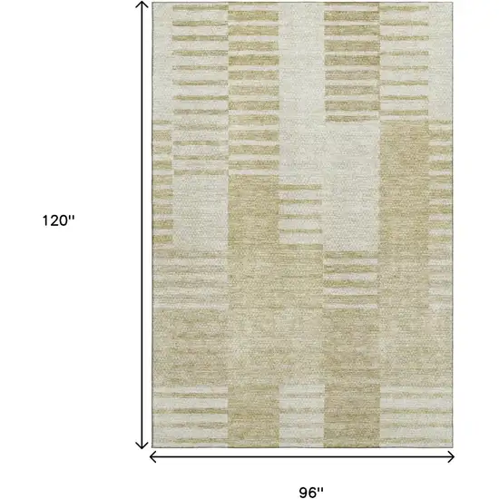 Beige And Ivory Striped Washable Area Rug With UV Protection Photo 3
