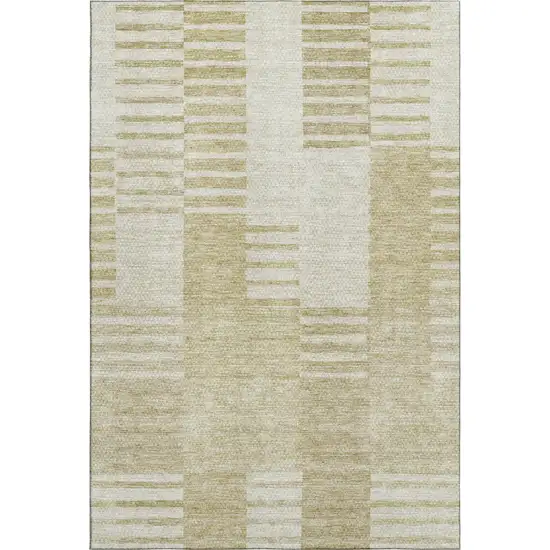 Beige And Ivory Striped Washable Area Rug With UV Protection Photo 1