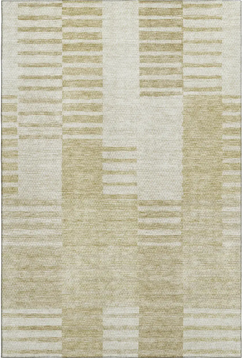 Beige And Ivory Striped Washable Area Rug With UV Protection Photo 1