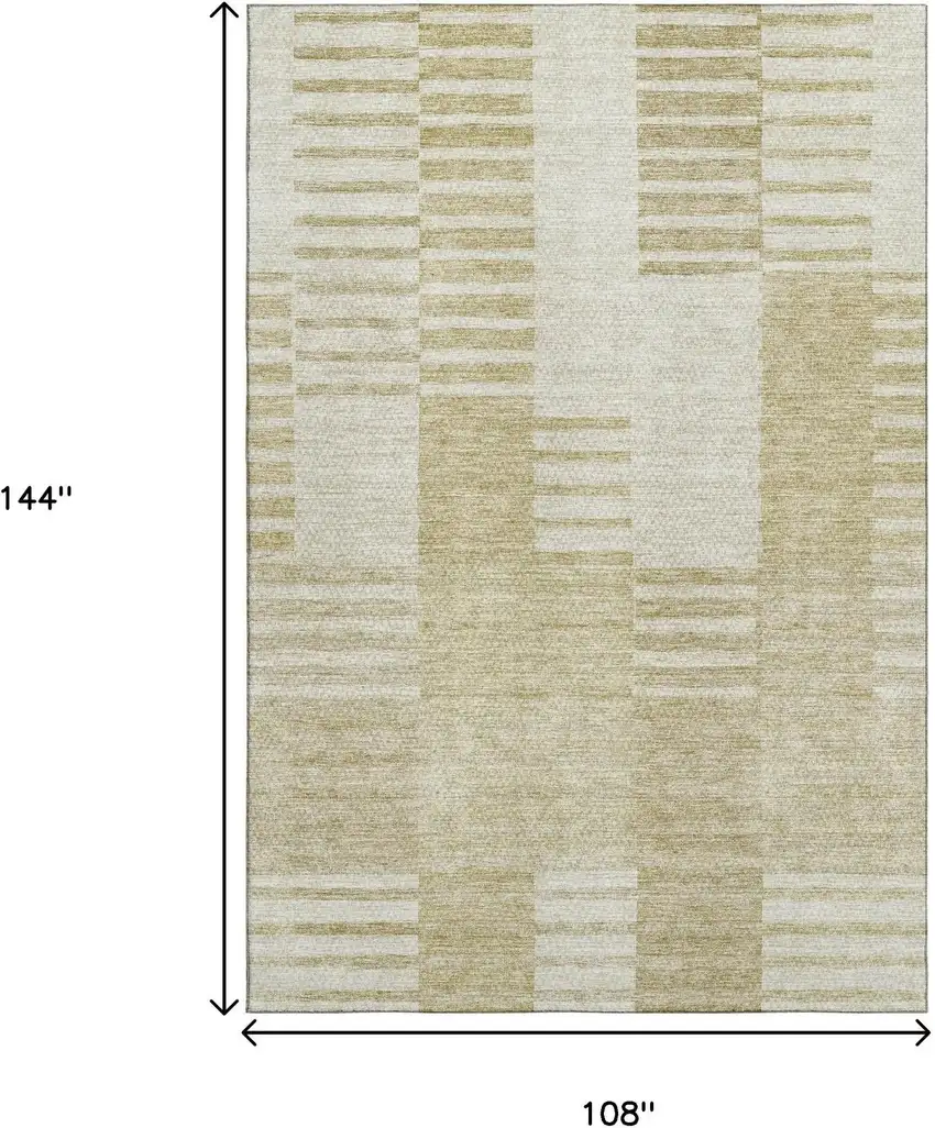 Beige And Ivory Striped Washable Area Rug With UV Protection Photo 3