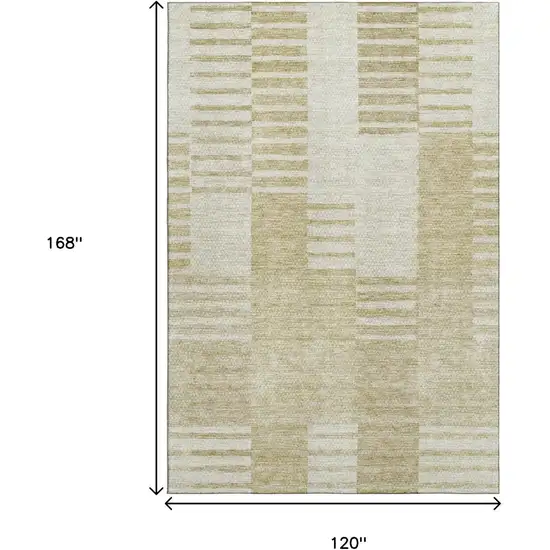 Beige And Ivory Striped Washable Area Rug With UV Protection Photo 3