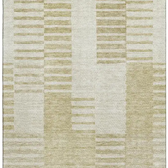 Beige And Ivory Striped Washable Area Rug With UV Protection Photo 3