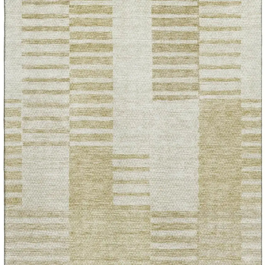 Beige And Ivory Striped Washable Area Rug With UV Protection Photo 3