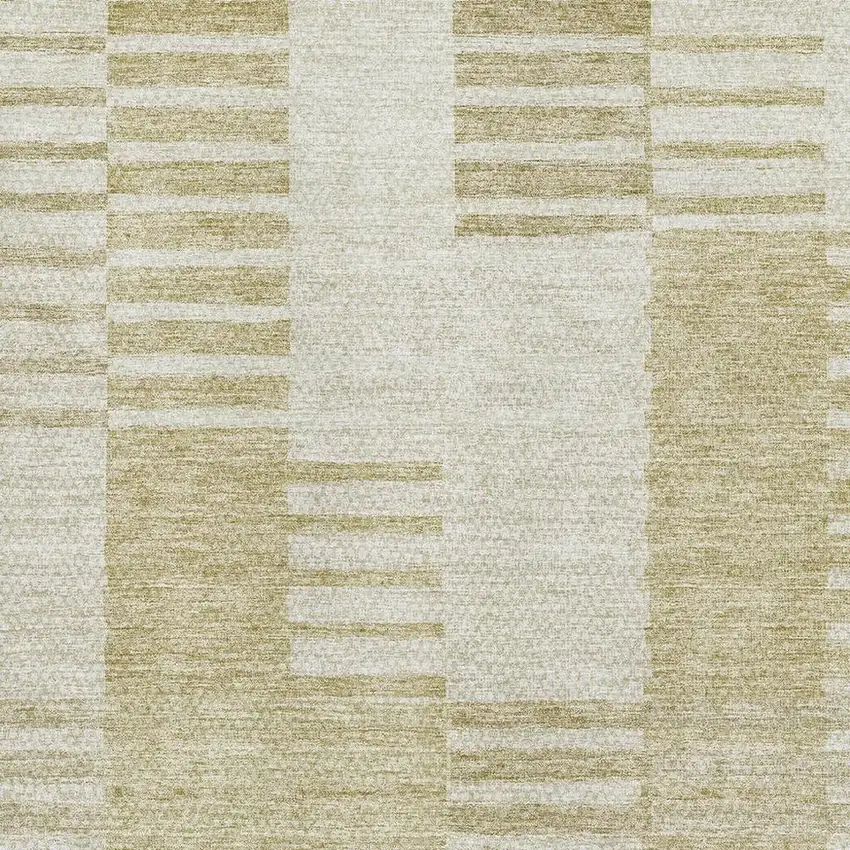 Beige And Ivory Striped Washable Area Rug With UV Protection Photo 2