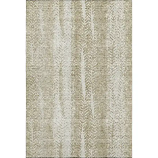 Beige And Ivory Striped Washable Area Rug With UV Protection Photo 1