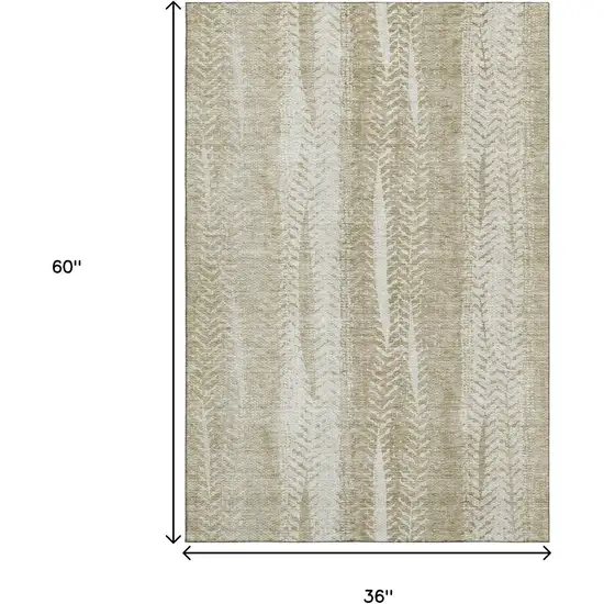 Beige And Ivory Striped Washable Area Rug With UV Protection Photo 3