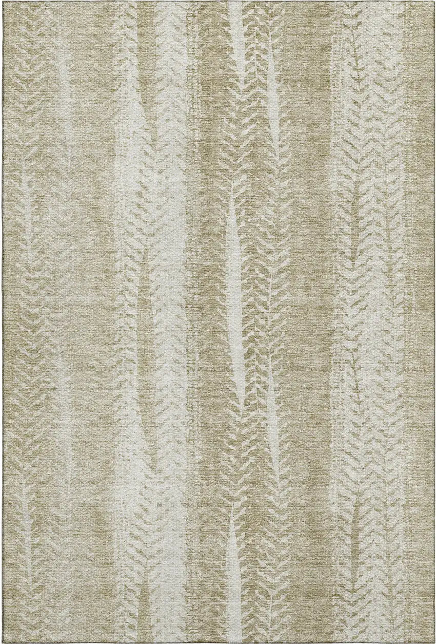 Beige And Ivory Striped Washable Area Rug With UV Protection Photo 1