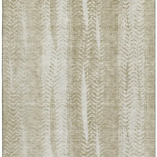 Beige And Ivory Striped Washable Area Rug With UV Protection Photo 3