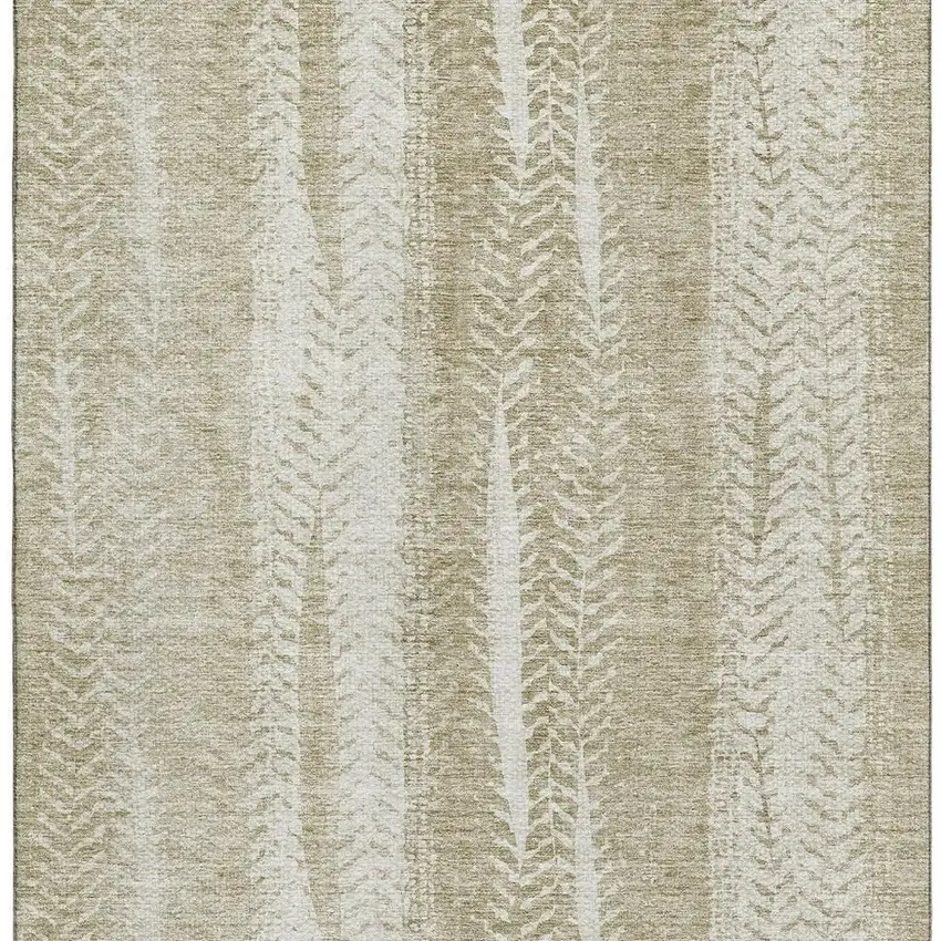 Beige And Ivory Striped Washable Area Rug With UV Protection Photo 3