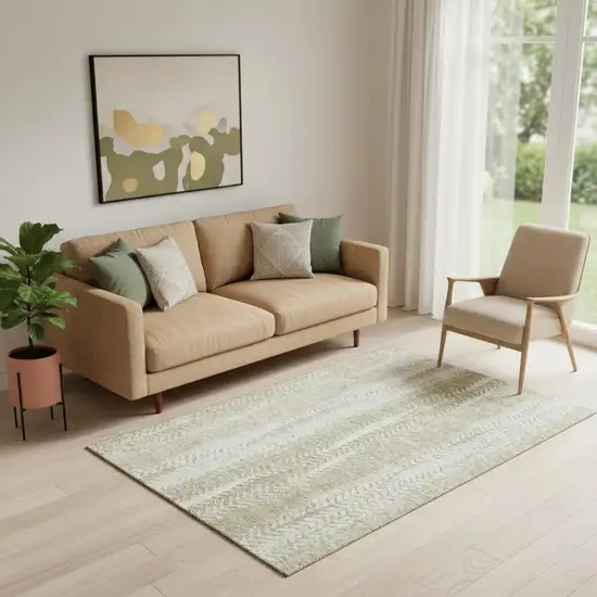 Beige And Ivory Striped Washable Area Rug With UV Protection Photo 1