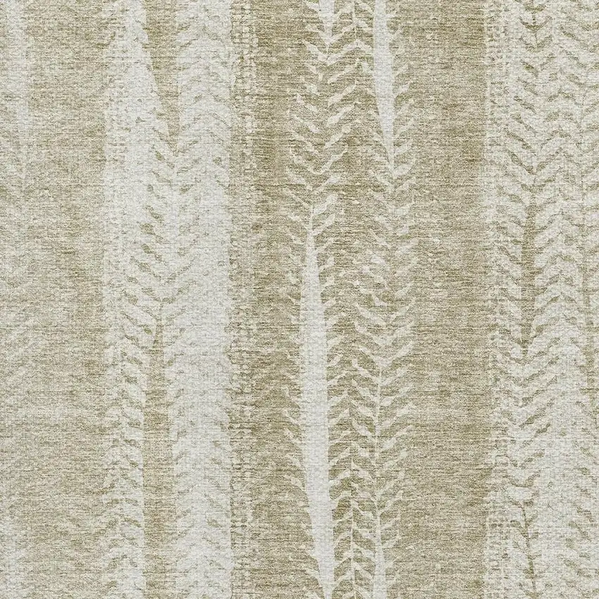 Beige And Ivory Striped Washable Area Rug With UV Protection Photo 2