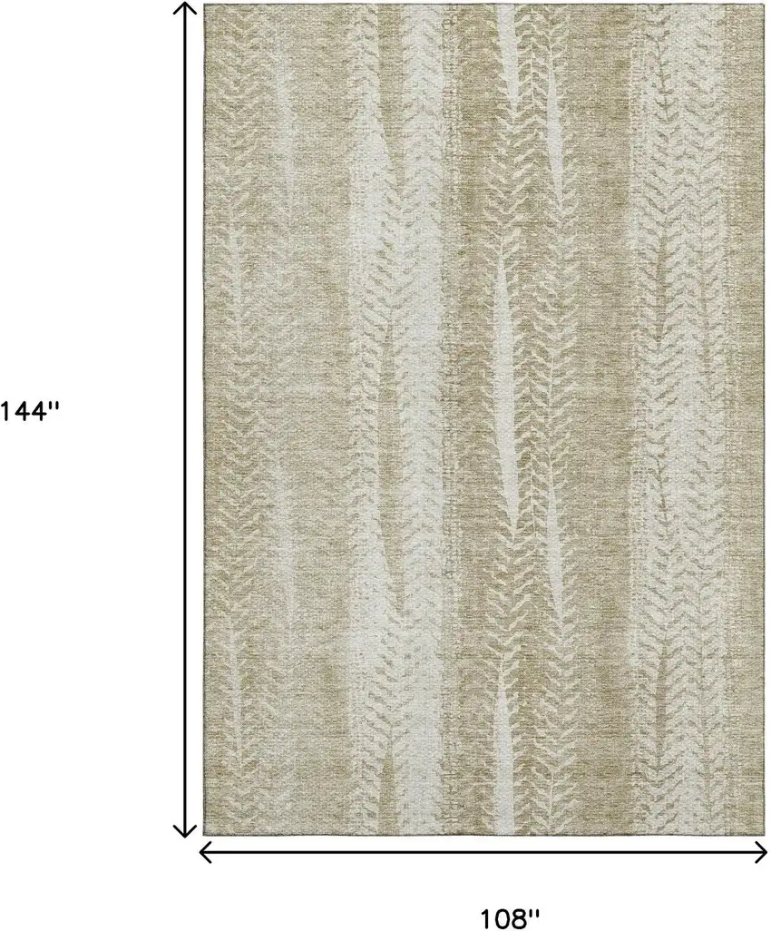 Beige And Ivory Striped Washable Area Rug With UV Protection Photo 3