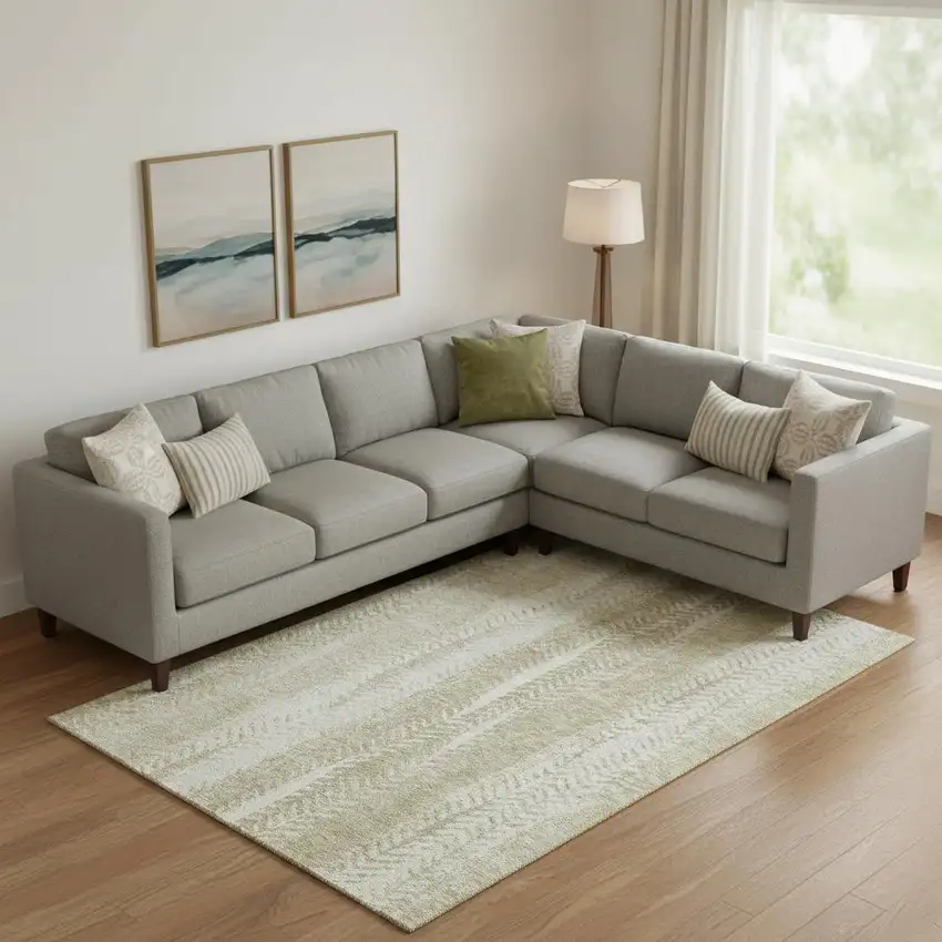 Beige And Ivory Striped Washable Area Rug With UV Protection Photo 1