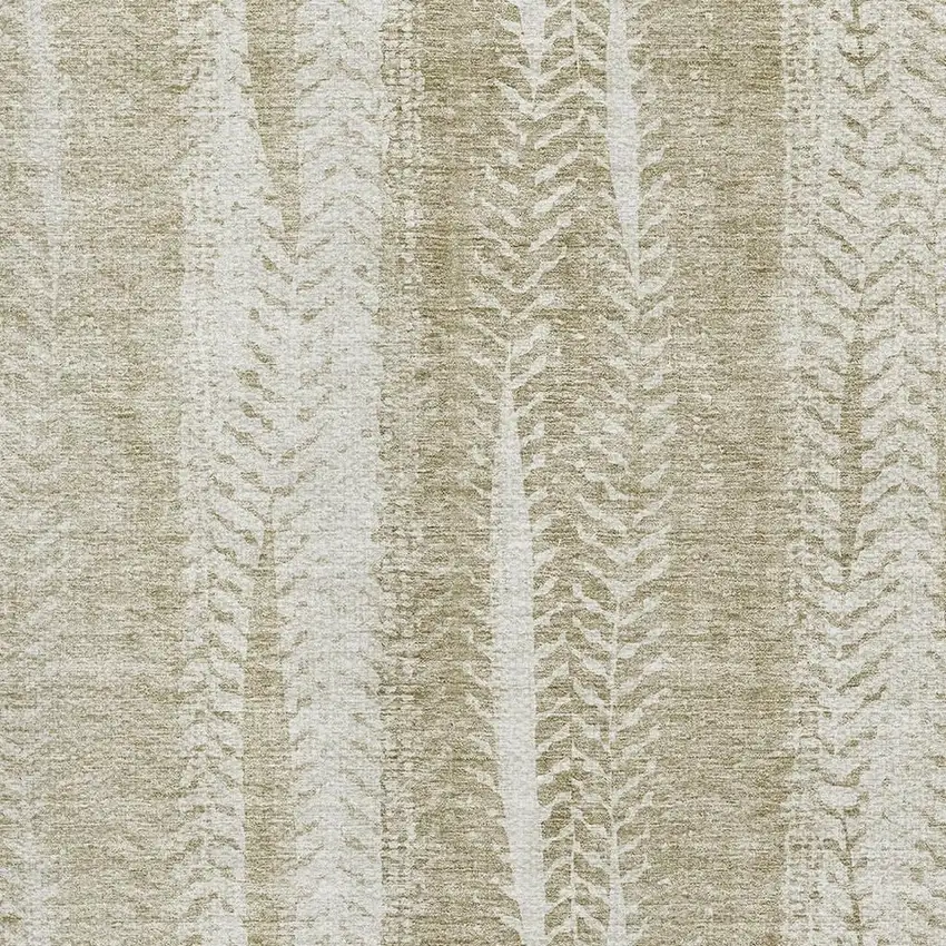 Beige And Ivory Striped Washable Area Rug With UV Protection Photo 2