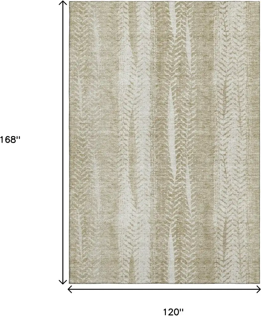 Beige And Ivory Striped Washable Area Rug With UV Protection Photo 3