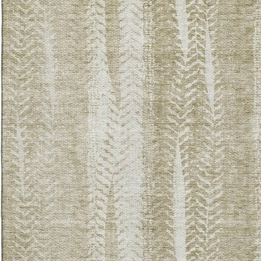 Beige And Ivory Striped Washable Area Rug With UV Protection Photo 2