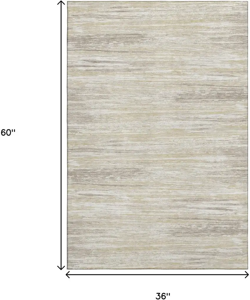Beige And Ivory Striped Washable Area Rug With UV Protection Photo 3